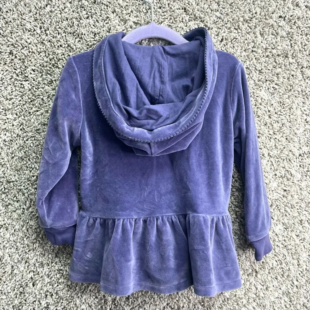 Ralph Lauren Jacket Girls 24M Purple Velour Hooded Full Zip Up Peplum Ruffled He
